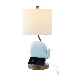 Jonathan Y - Ellie 20.25" Bohemian Designer Iron/Resin Elephant LED Kids' Table Lamp with Phone Stand and USB Charging Port, Blue