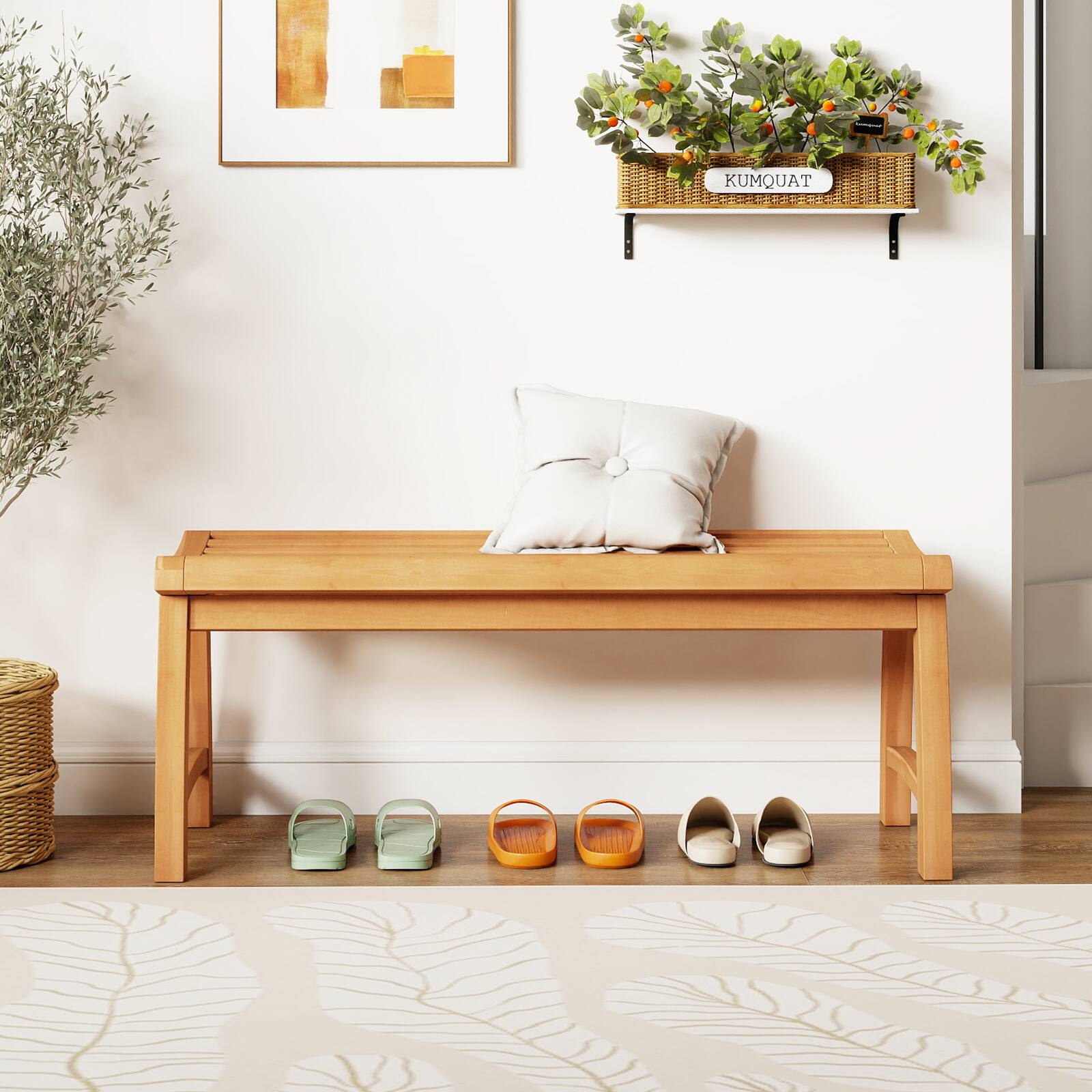 Alt View 3. Gymax - Gymax 2-Person Patio Garden Dining Bench w/Contoured Slatted Seat 800 lbs Capacity - Yellow.