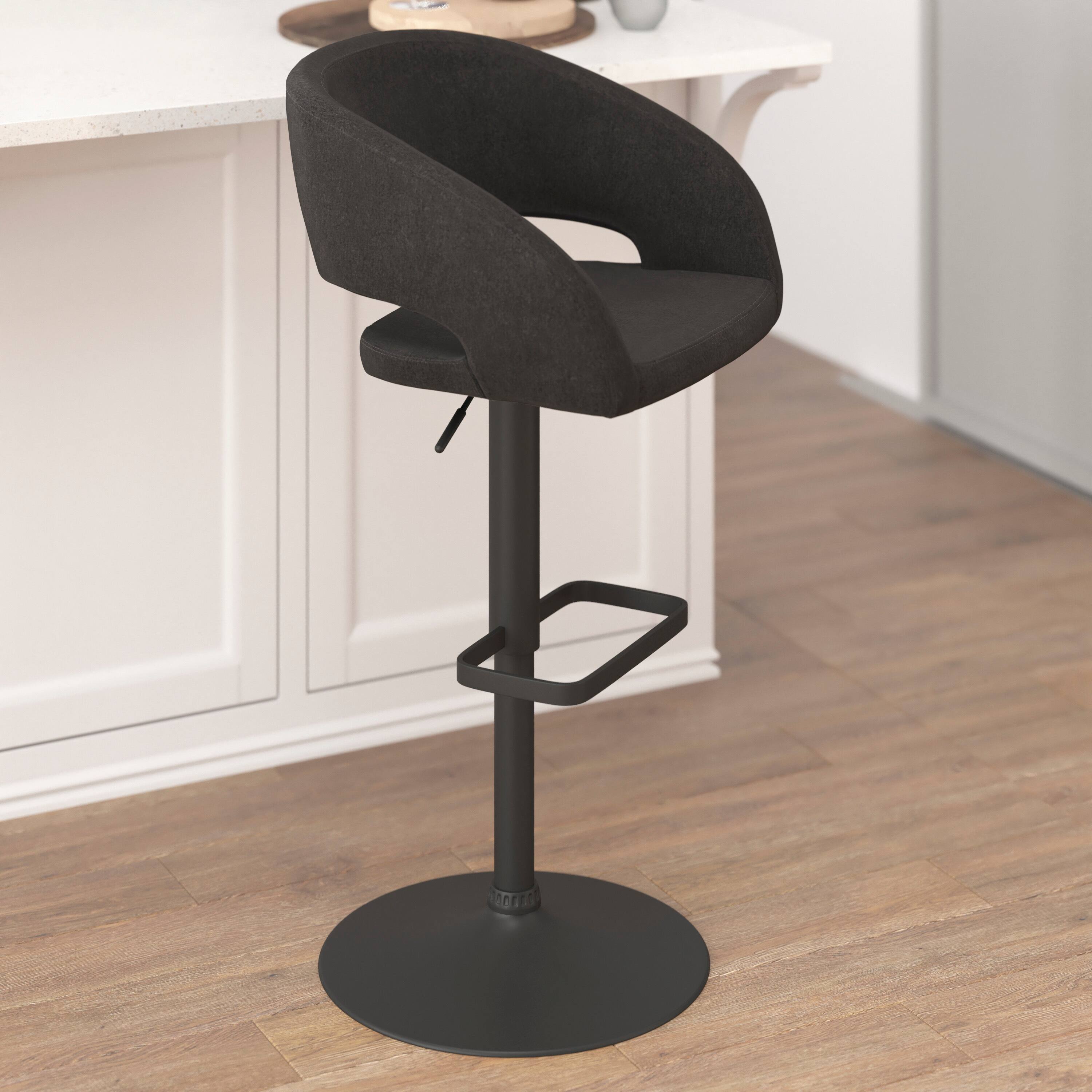 Alt View 2. Flash Furniture - Erik Contemporary Charcoal Fabric Adjustable Height Barstool with Rounded Mid-Back and Black Base - Gray.