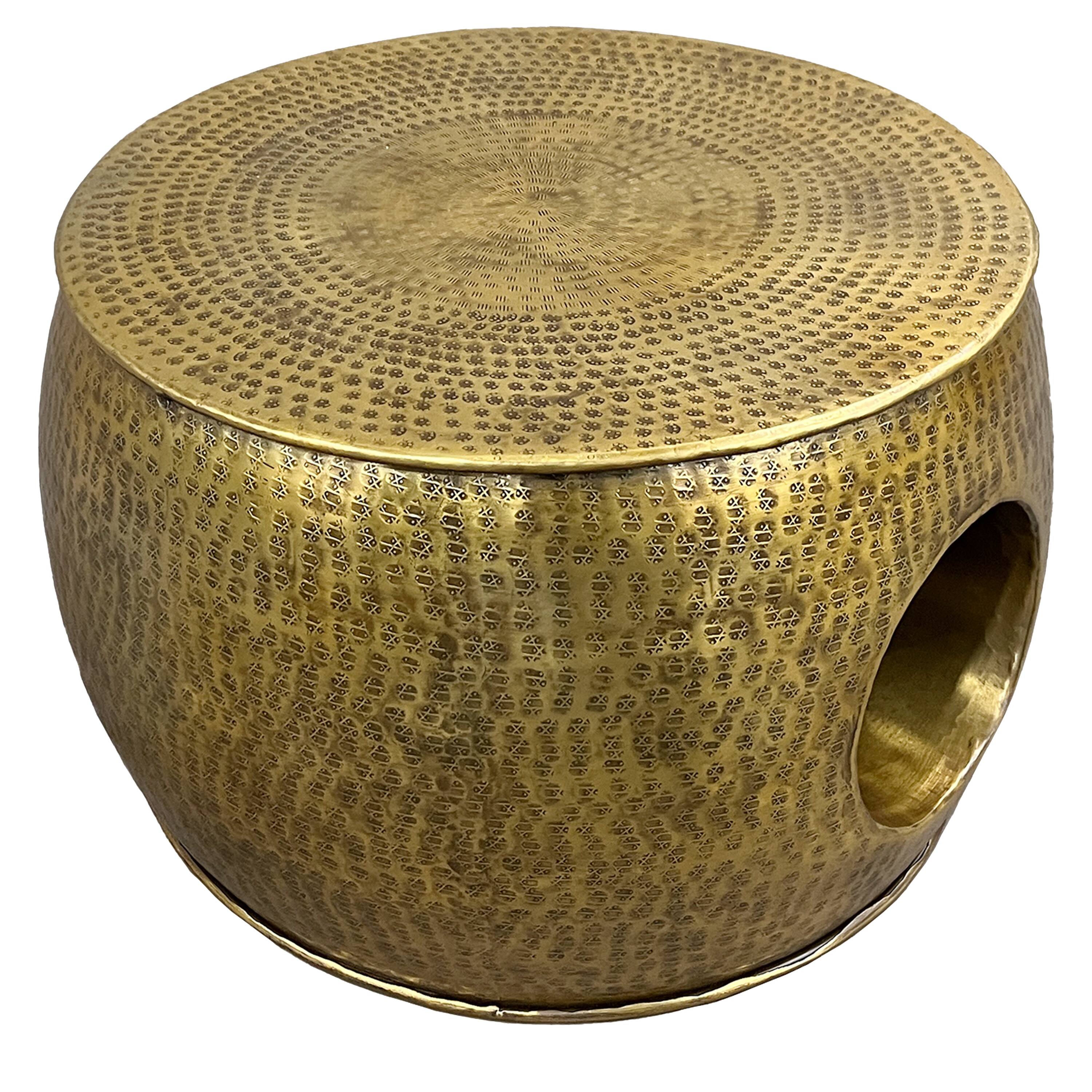 Alt View 2. Manhattan Lane - Nala 23 Inch Coffee Table, Low Round Drum Shape with Unique Hollow Center - Brass.