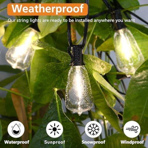 Weatherproof  
Our string lights are ready to be installed anywhere you want  

Waterproof  
Sunproof  
Snowproof  
Windproof