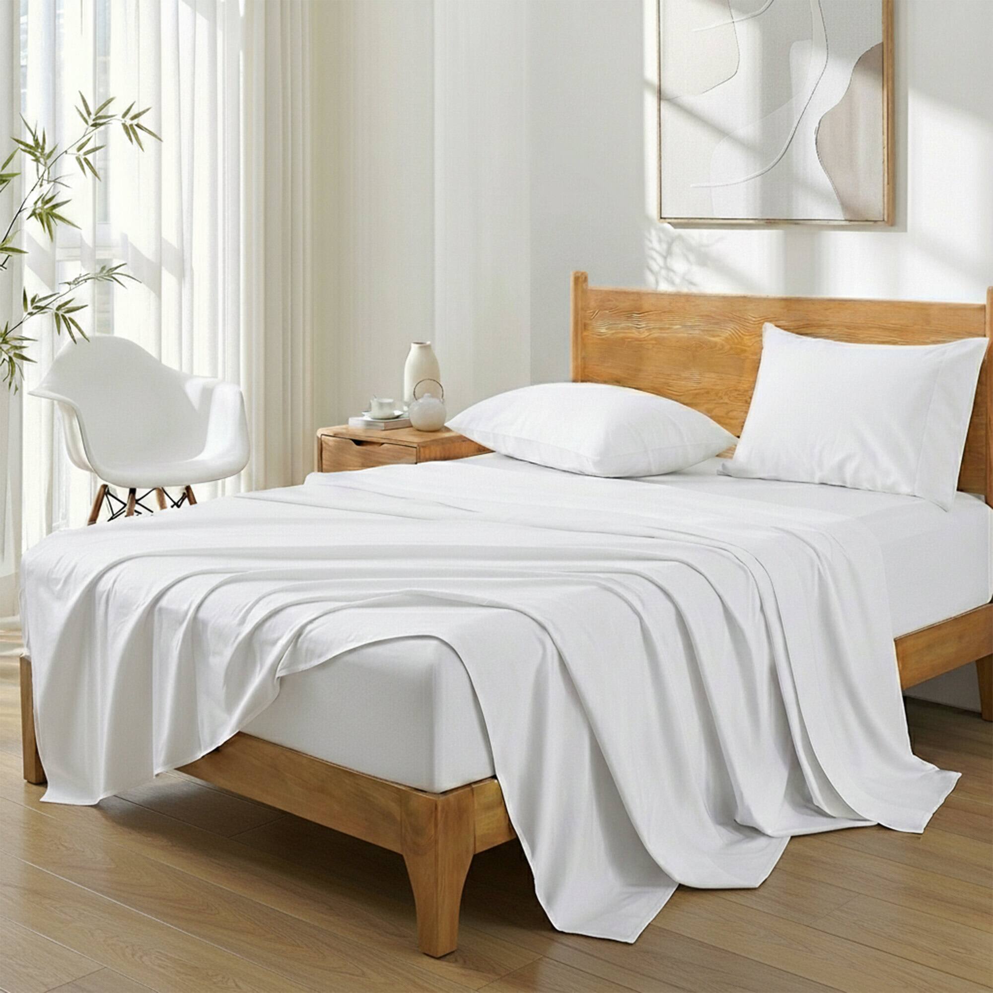 Angle. Puredown - Puredown Luxury 100% Viscose from Bamboo Sheet Set, Breathable, Moisture Wicking for Hot Sleepers, King - White.