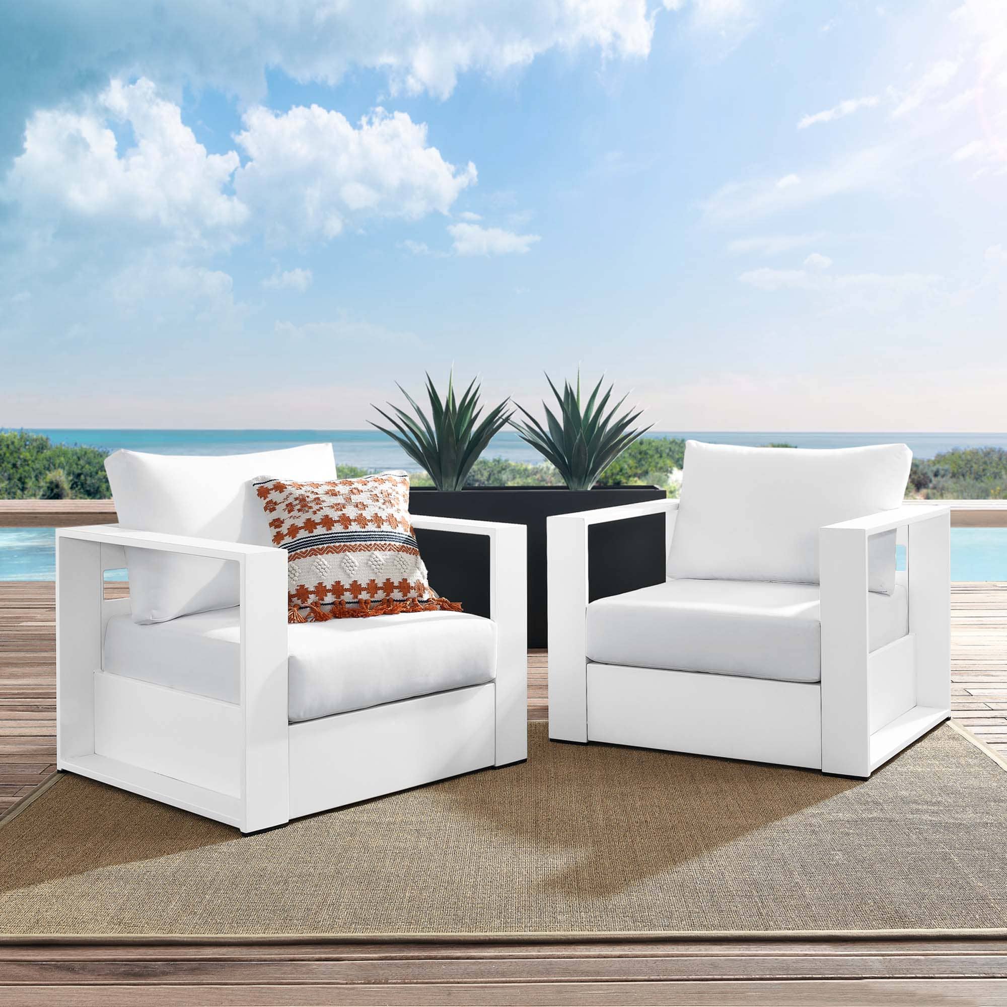 Tahoe 2-Piece Outdoor Patio Powder-Coated Aluminum Armchair Set by Modway - White White