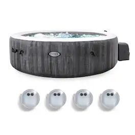 Intex - PureSpa Plus Greywood Inflatable Hot Tub Spa with Multi-Colored LED Lights - Gray