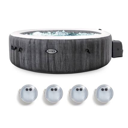 Front. Intex - Intex PureSpa Plus Greywood Inflatable Hot Tub Spa with Multi-Colored LED Lights - Grey.