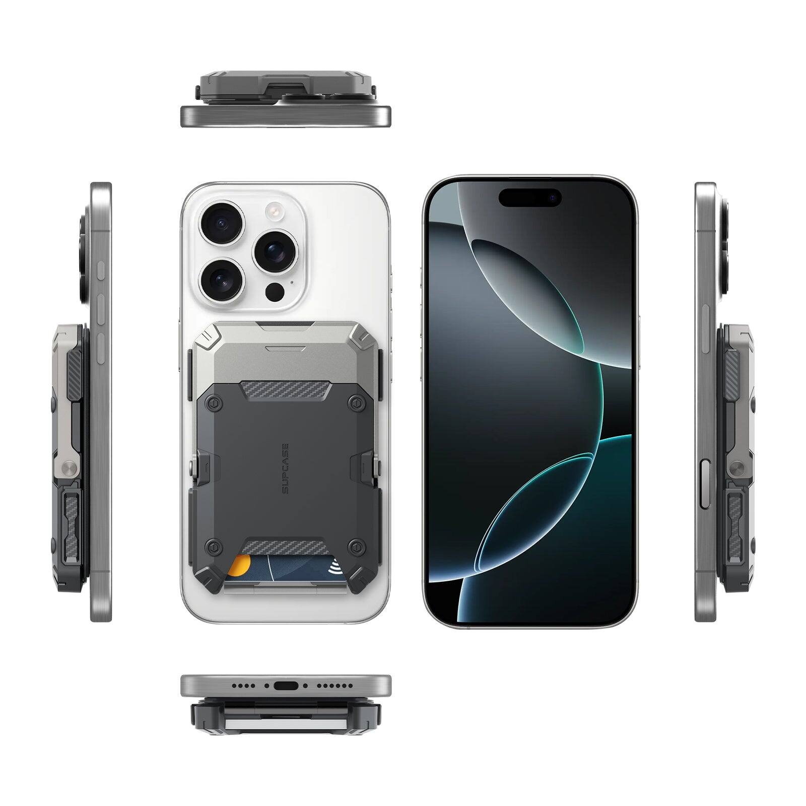 Alt View 7. SUPCASE - MagFlip Magnetic Wallet with Stand - 5-Card Storage, RFID Blocking, and Strong Magnetic Lock - Silver.