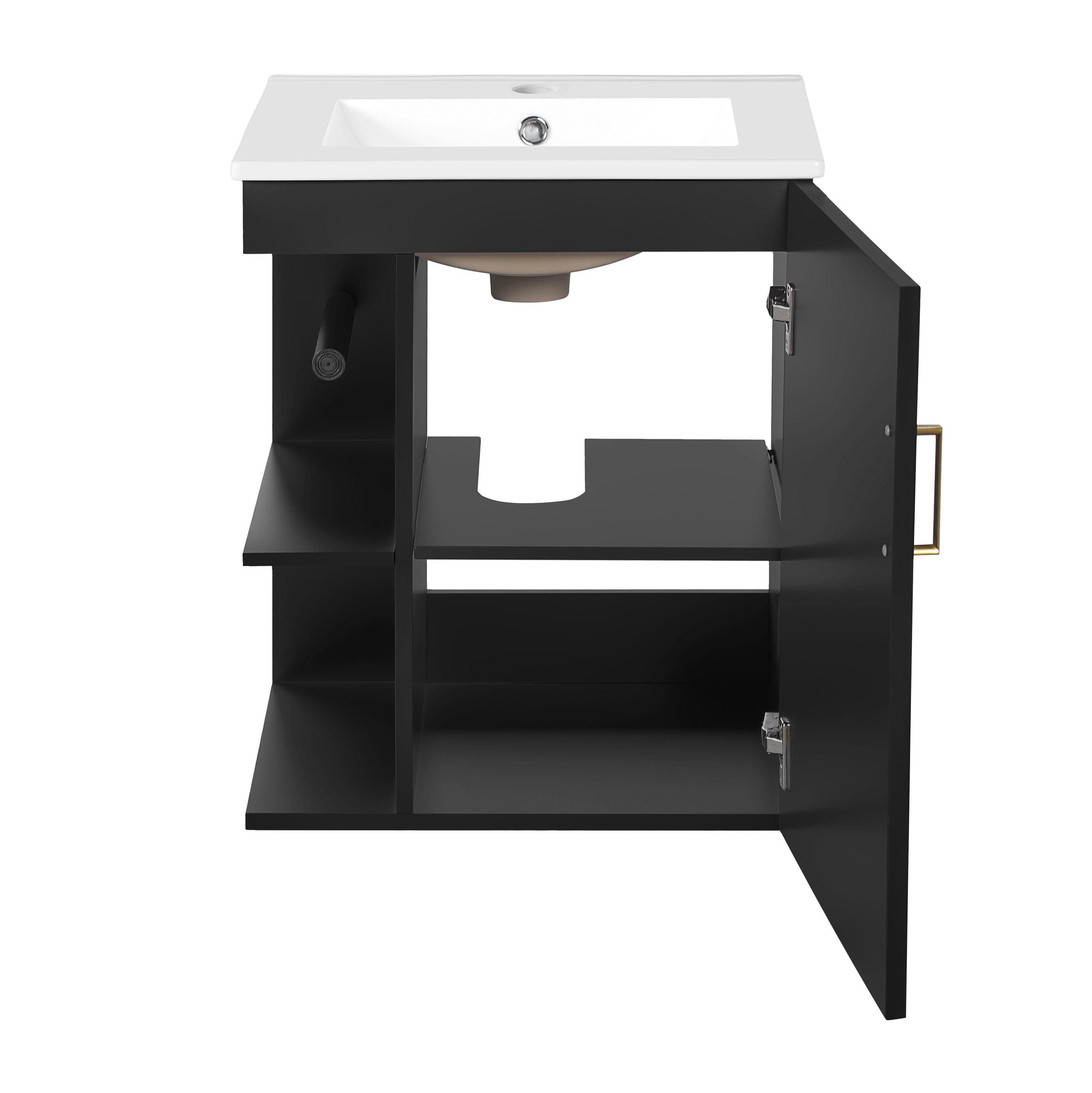Alt View 9. Boyel Living - 20 Inch Wall Mounted Bathroom Vanity with Side Cabinet Ceramic Sink Black - Black.