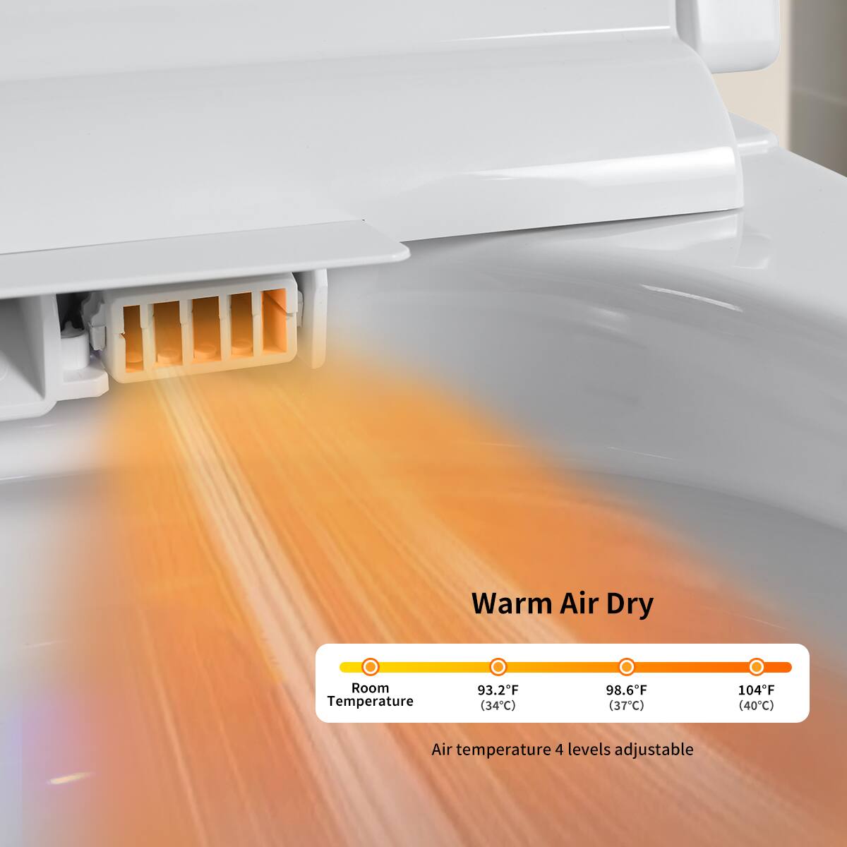 Warm Air Dry

Room Temperature

93.2°F (34°C)  
98.6°F (37°C)  
104°F (40°C)

Air temperature 4 levels adjustable