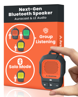 Avantree - Clip-On Auracast Speaker – Next-Gen Bluetooth LE Audio Mini Speaker for Group Listening - Red