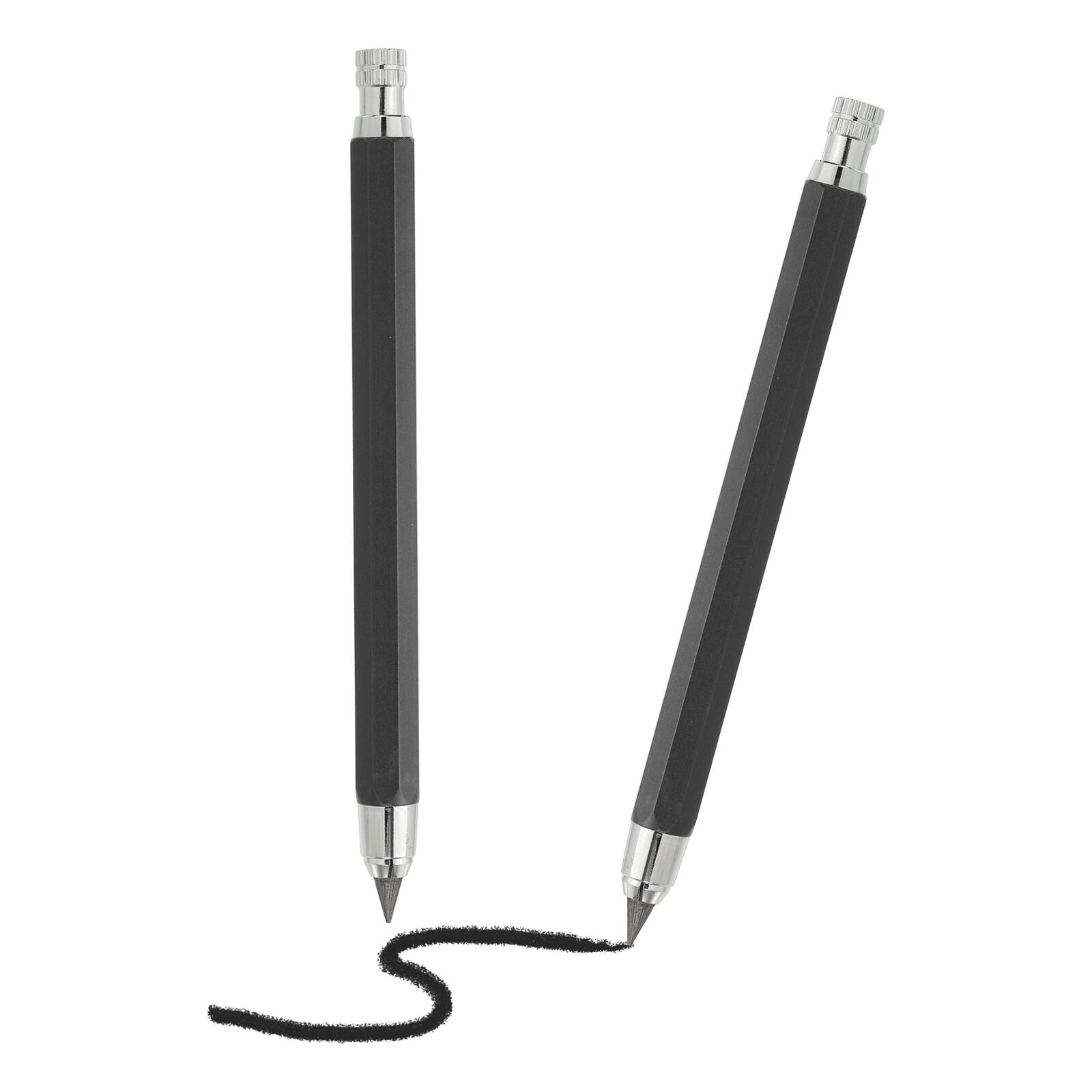 Front. Unique Bargains - 2pcs Mech Pencil 5.6mm, Lead Holder Large Plastic w/ Sharpener for Drawing, Sketching, Woodworking - Black.