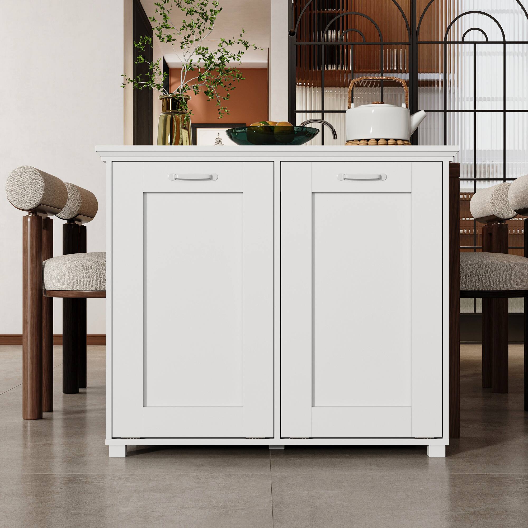 Alt View 8. Famapy - 20-Gallon Dual Trash Cabinet with Ozone Odor Control, Tilt-Out Double Garbage Bin, Wooden Kitchen Deodorizing Cabinet - White.