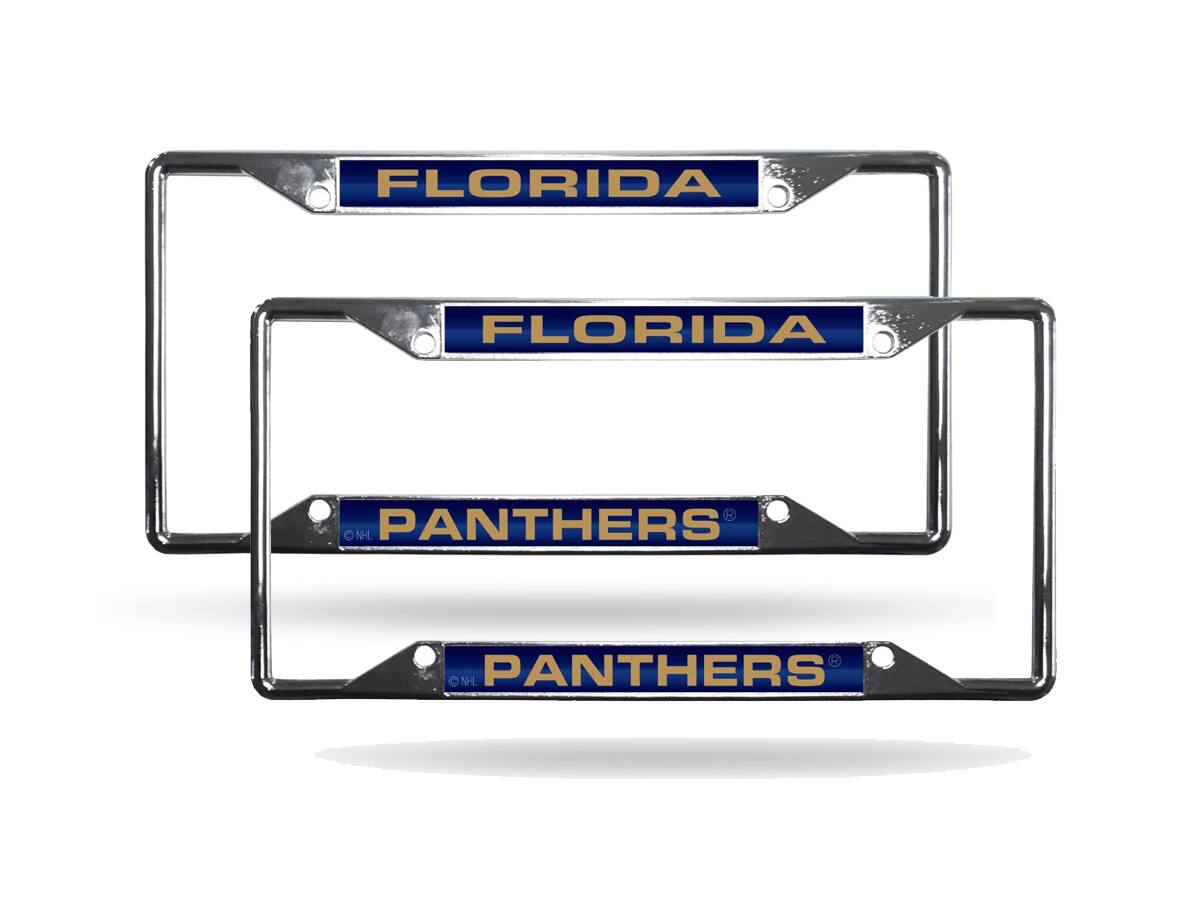 Florida Panthers NHL (Set of 2) All Corner EZ View Chrome Metal Laser Cut License Plate Frames