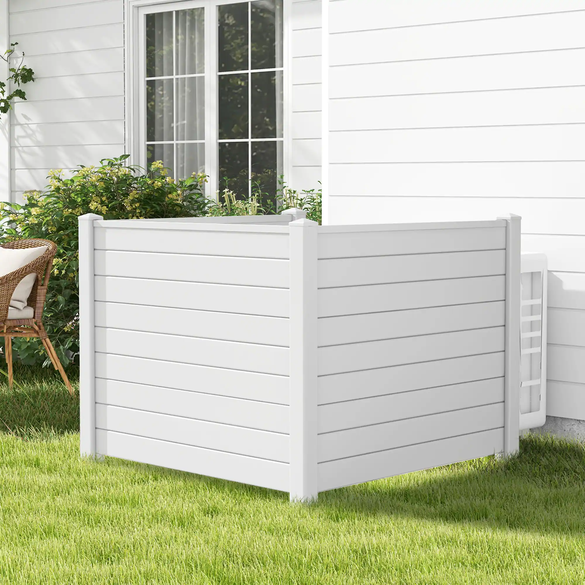 Alt View 2. Costway - 48"L x 37.5"H Air Conditioner Fence with 3 Ground Stakes - White.