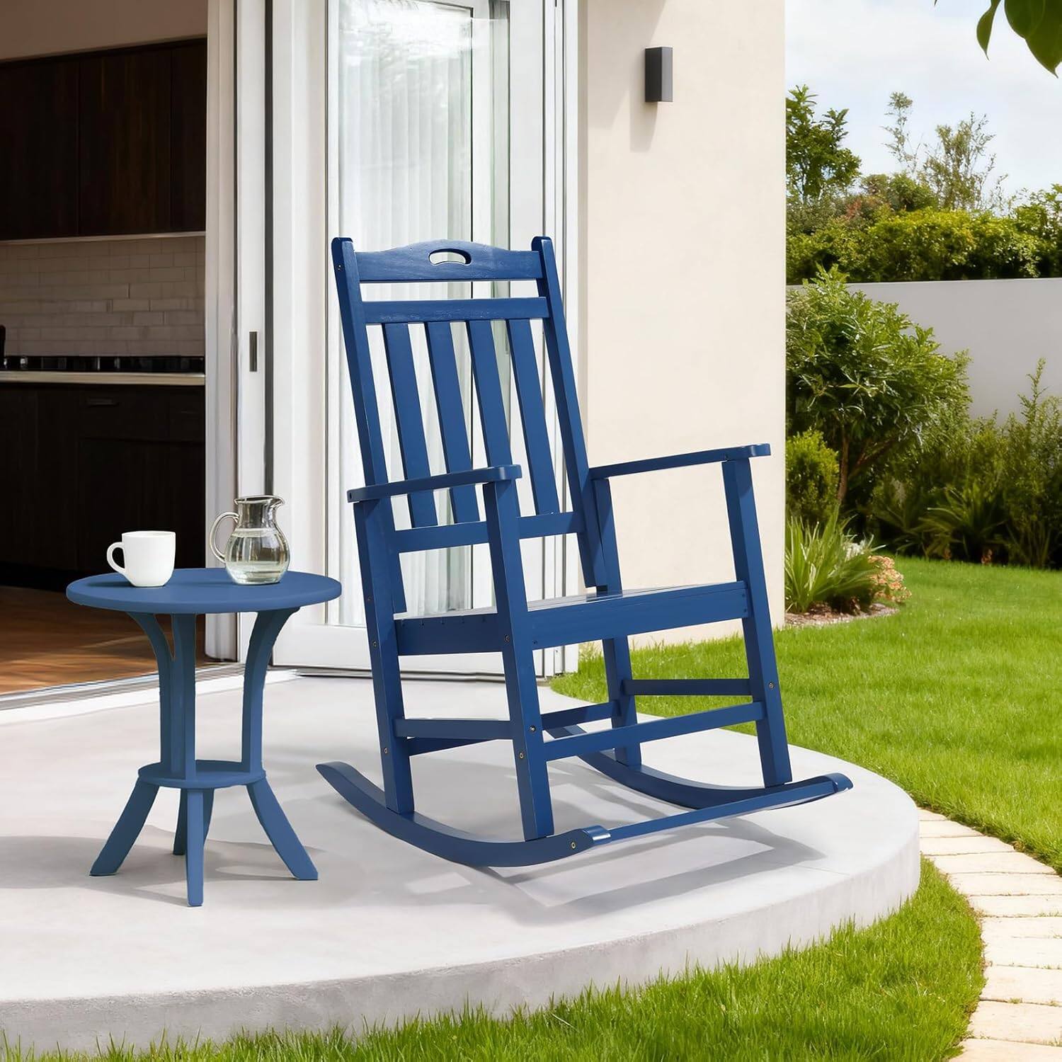 Alt View 10. Winado - Wooden Rocking Chair with Footrest, Comfortable Backrest 450LBS Weight Capacity Patio Rocker for Outdoor Garden Yard - Navy Blue.