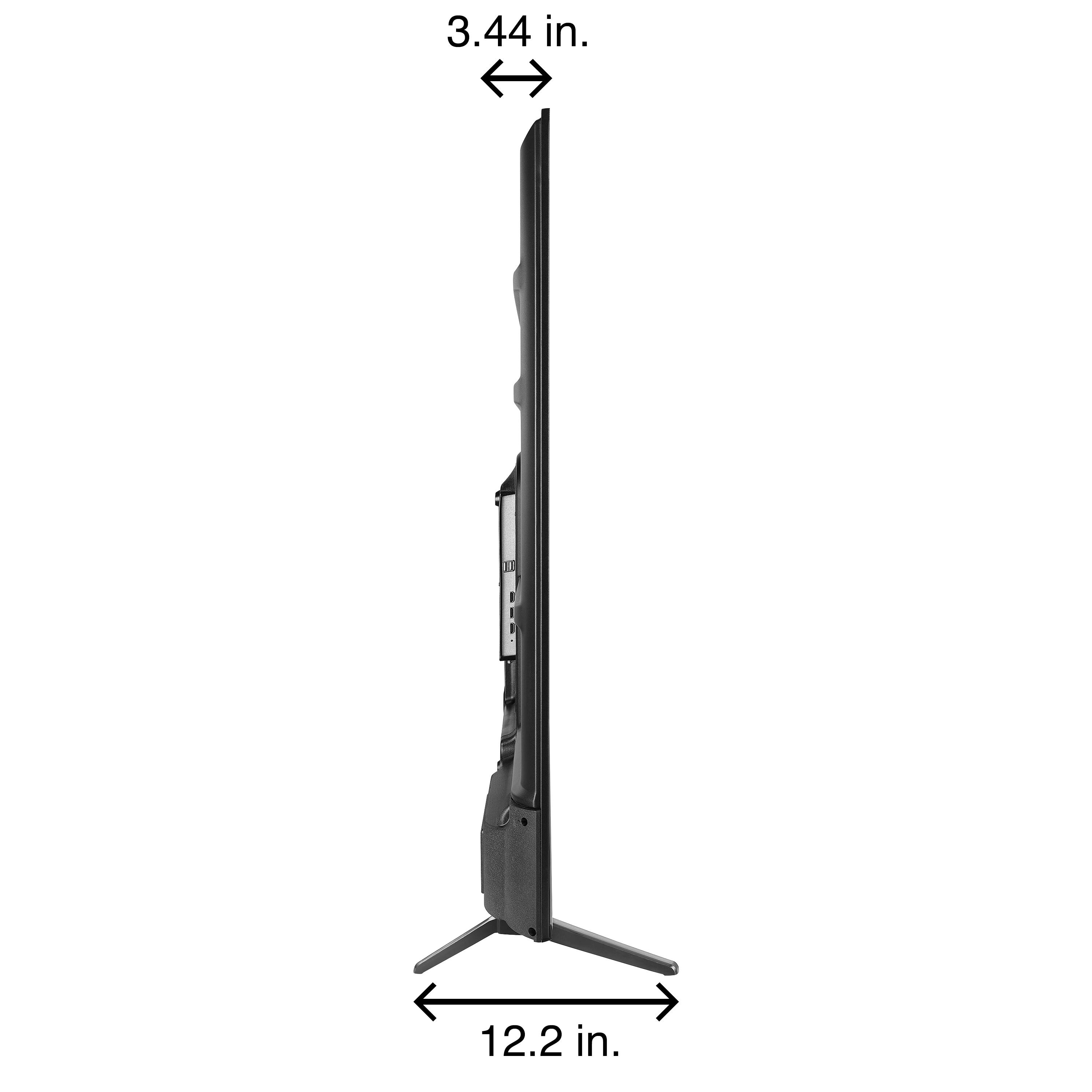 The image shows a flat screen TV that is 3.44 inches tall and 12.2 inches wide.