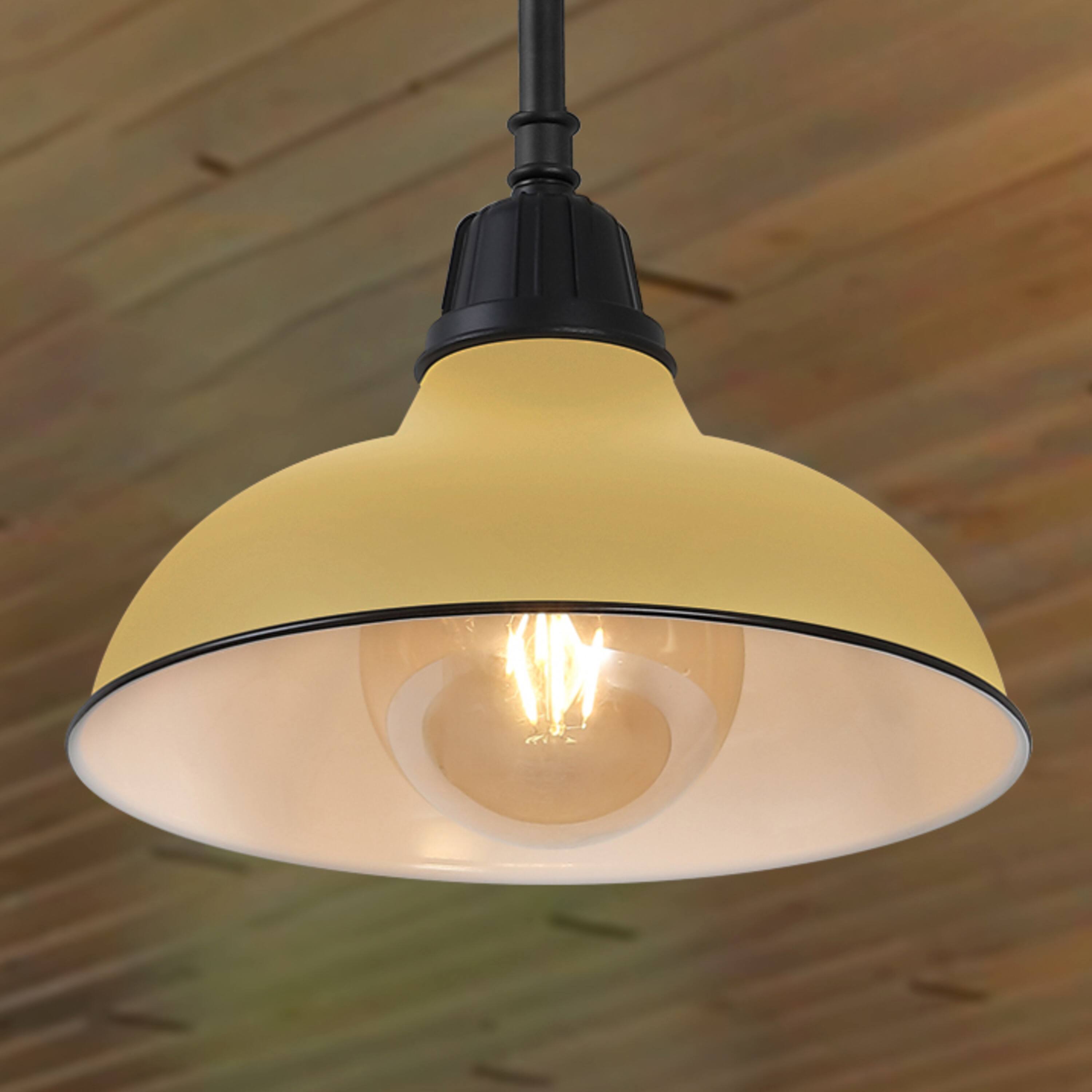 Alt View 1. Jonathan Y - Jasper 12.25" 1-Light Farmhouse Industrial Indoor/Outdoor Iron LED Pendant, Matte Yellow - Matte Yellow.