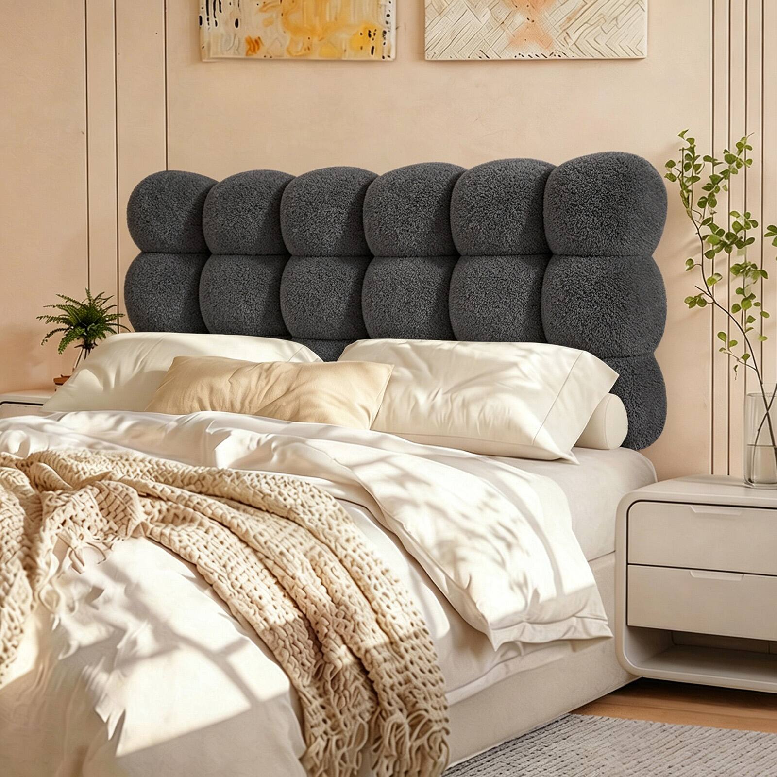 Angle. Pinmoco - Upholstered Headboard with Adjustable Height, Cloud-Like Comfort, No Damage on Walls - Gray.