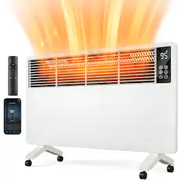 Sweetcrispy - 1500W Electric Convection Panel Space Heater with Remote and Thermostat,Quiet Operation,Programmable 25H Timer - White