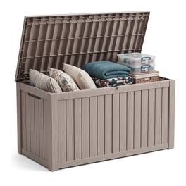 LAUSAINT HOME - 180 Gal.Water Resistant Resin Lockable Deck Box, Large Lockable Capacity, Versatile Deck Storage Bench - Brown