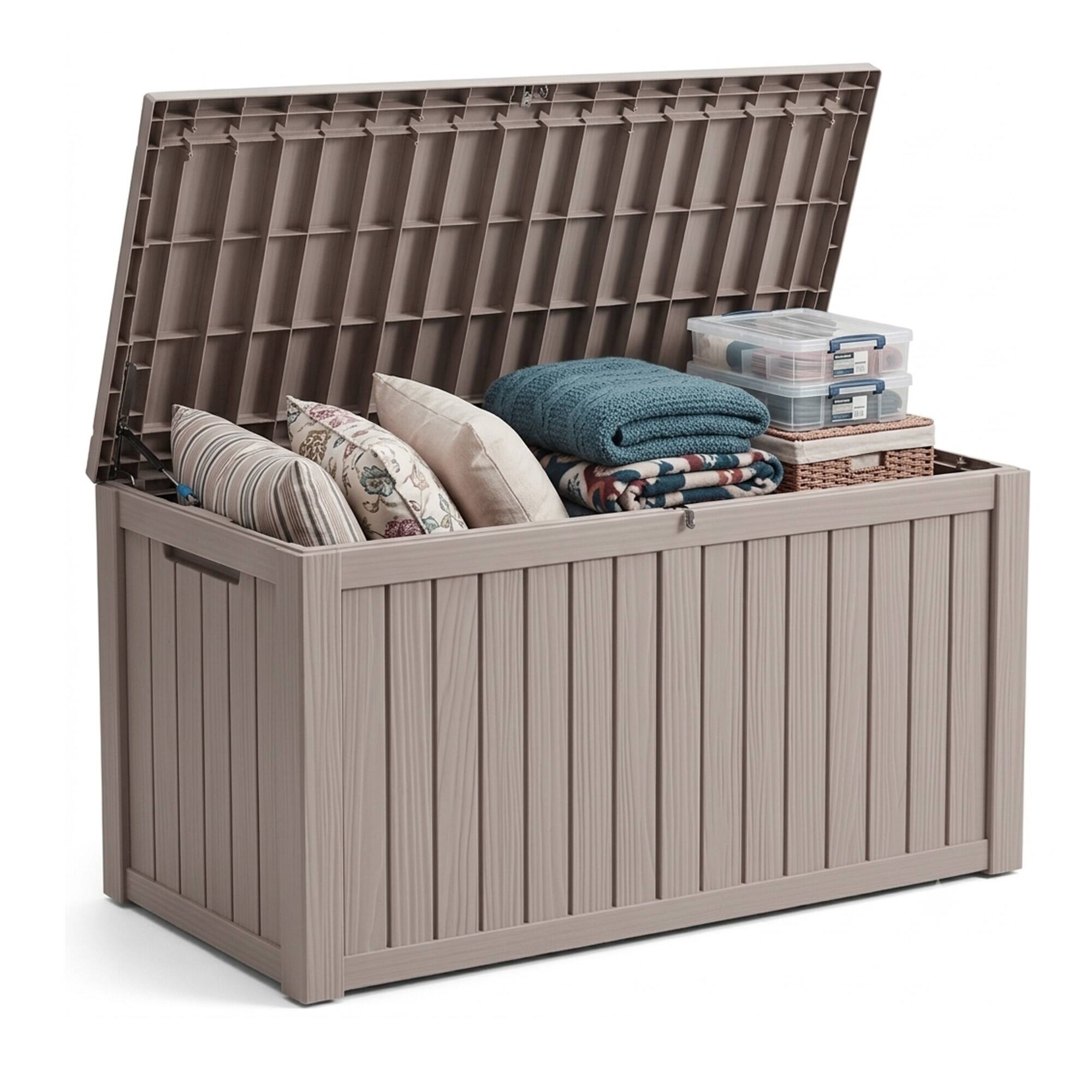 Front. LAUSAINT HOME - 180 Gal.Water Resistant Resin Lockable Deck Box, Large Lockable Capacity, Versatile Deck Storage Bench - Brown.