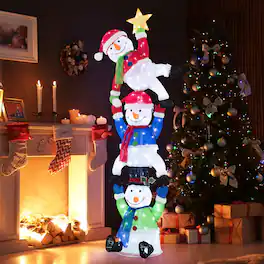 Gymax - 6 ft 3D Pre-Lit Christmas Stacked Snowman w/ 155 LED Lights Zip Ties & Stakes - Multicolor