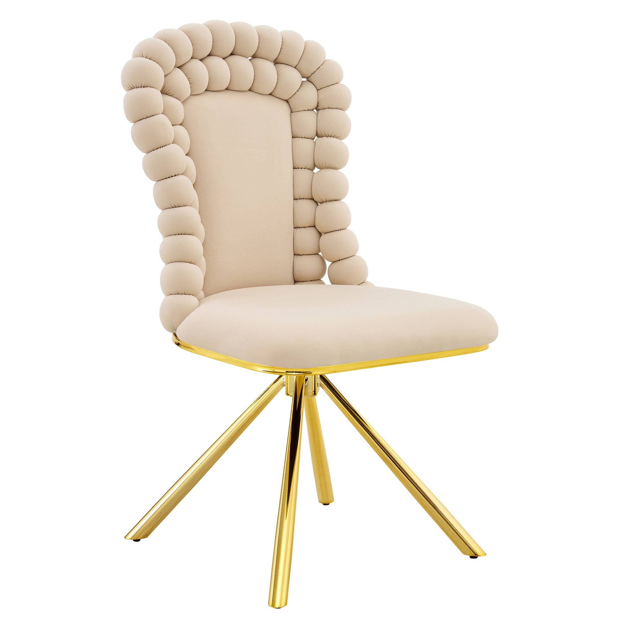 Alt View 6. Loheer - Loheer Beige Velvet Dining Chairs Set of 2, Bubble Accent Chairs with Gold Legs for Dining Room Kitchen, 1.71 ft - Beige,Gold.