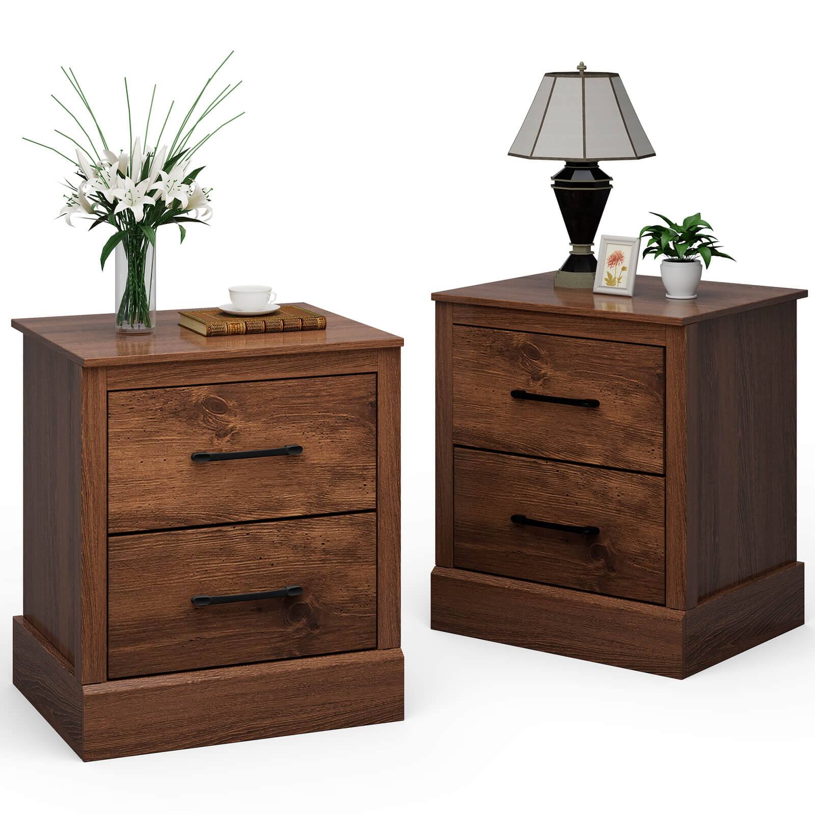 Alt View 2. WELLFOR - Wood Compact Floor Nightstand with Storage Drawers - Rustic Brown.