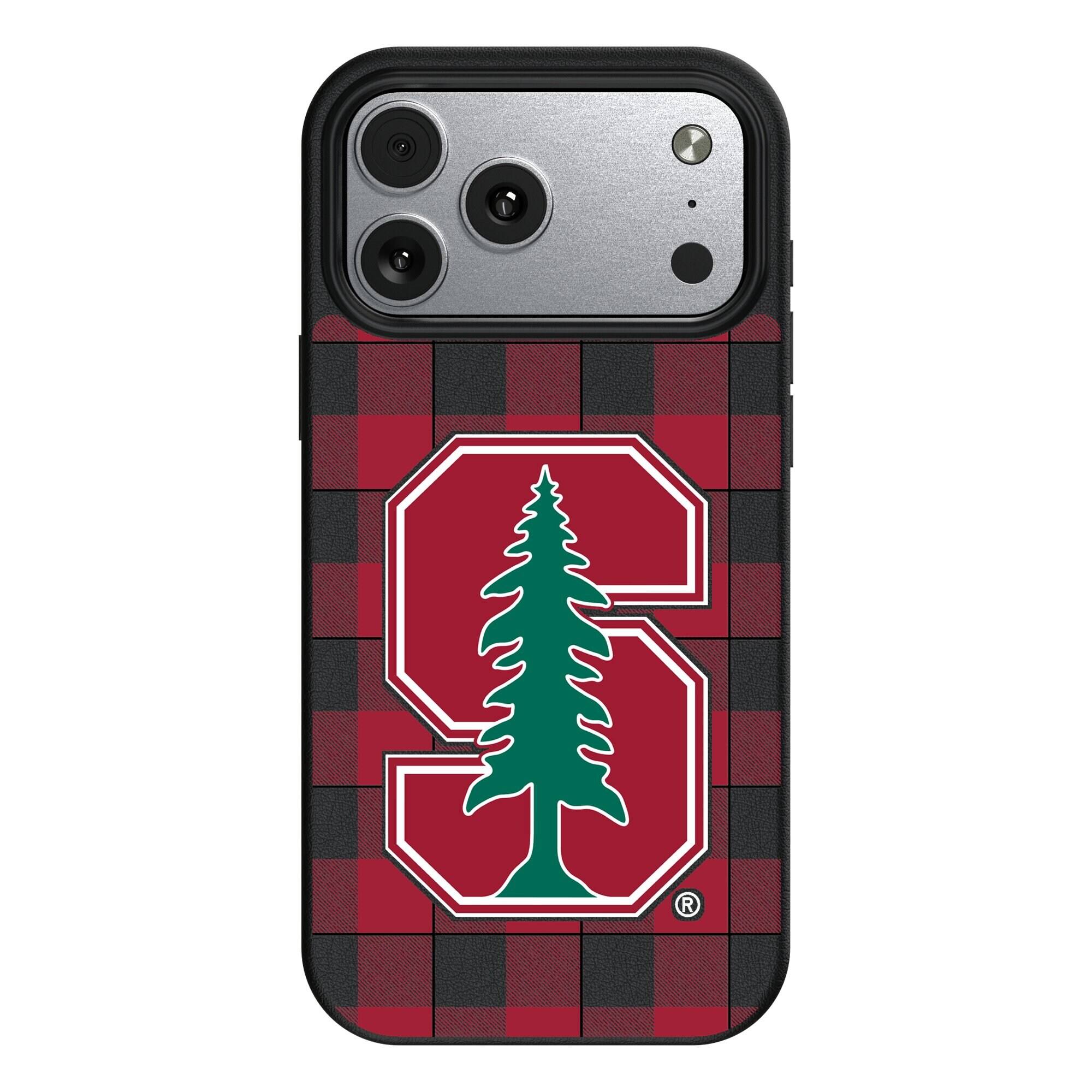 Front. Keyscaper - Stanford Cardinal Plaid Magnetic Bump iPhone Case - 17 Pro Max - Black.