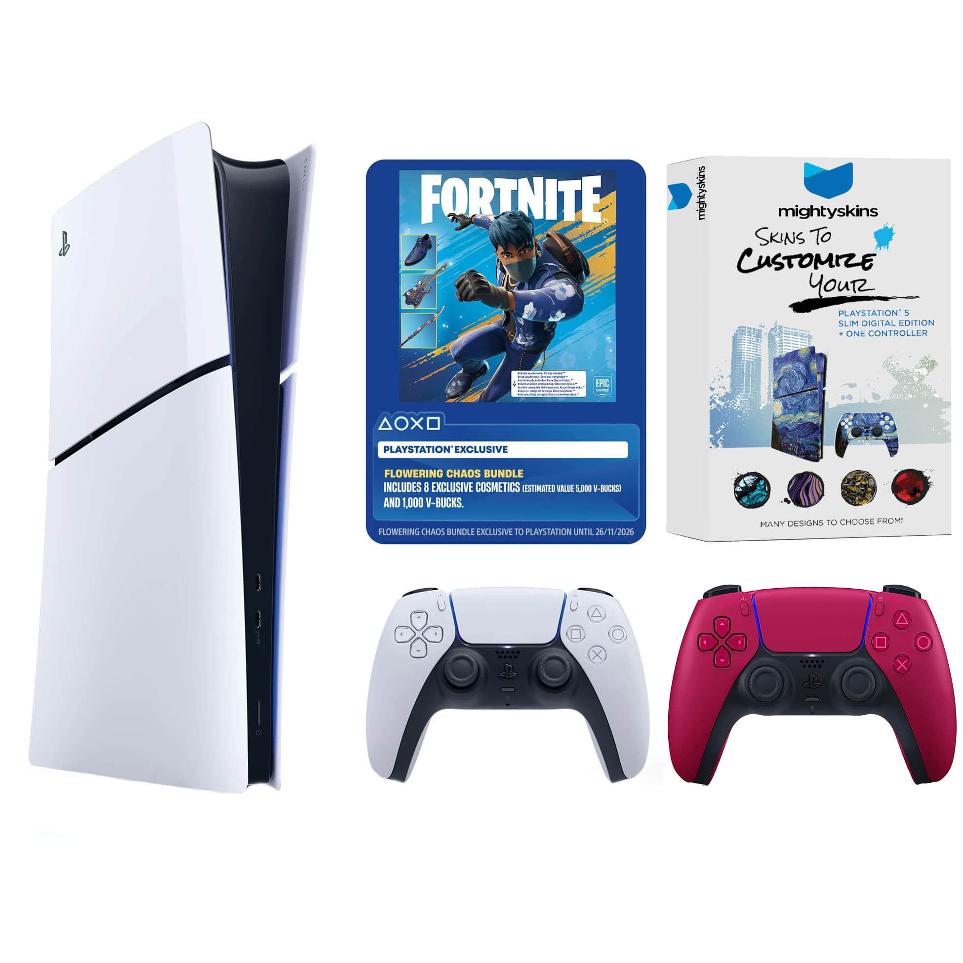 PlayStation 5 Digital Fortnite Flowering Chaos Bundle with Extra Controller and MightySkins Code - PlayStation 5