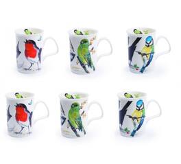 Jiallo - Roy Kirkham Lancaster Mug - Garden Birds Set of 6, Bone China Ceramic Made in England - Mutli color
