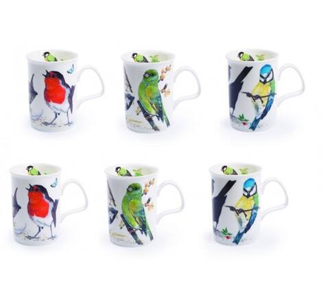 Front. Jiallo - Roy Kirkham Lancaster Mug - Garden Birds Set of 6, Bone China Ceramic Made in England - Mutli color.