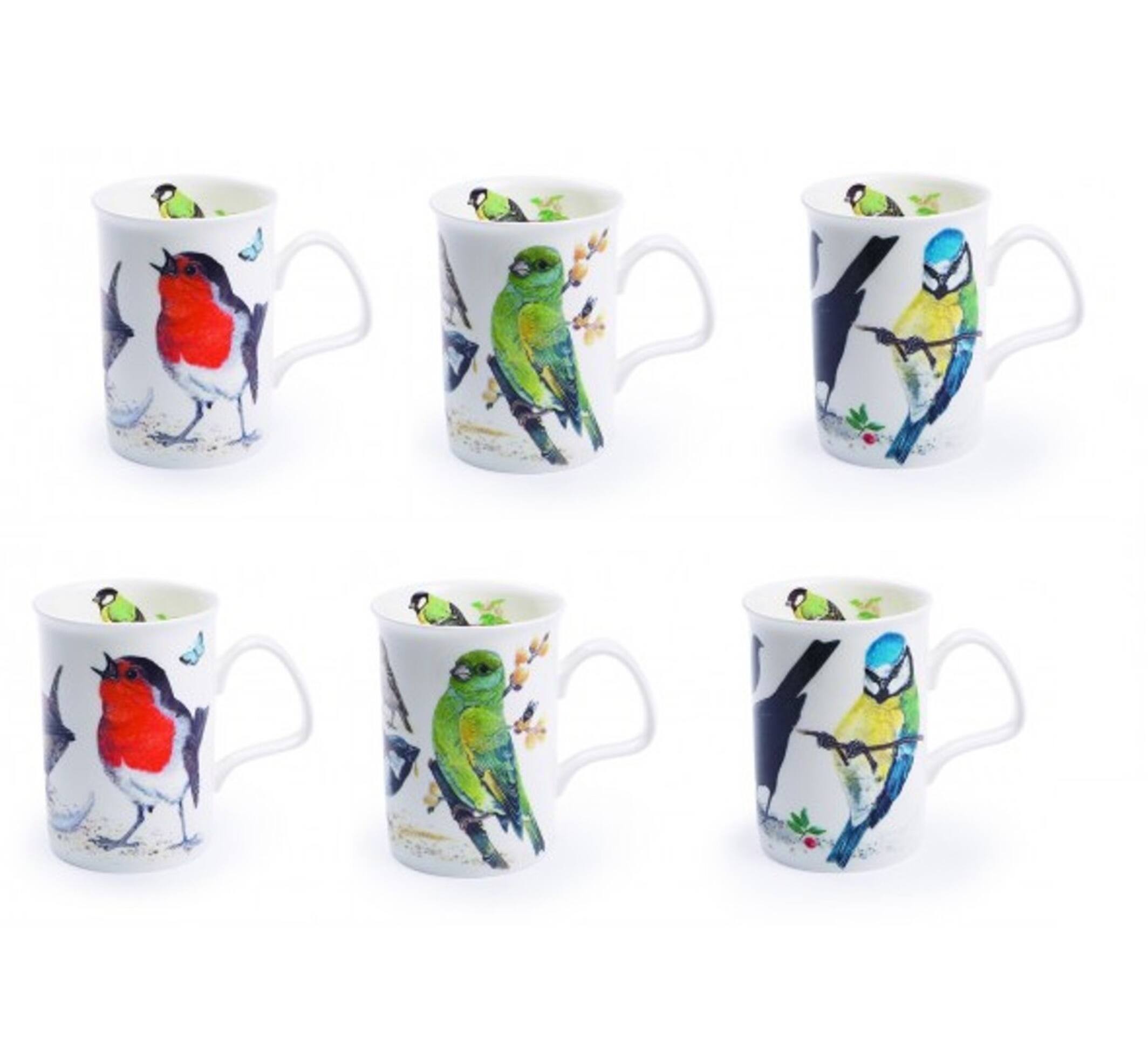 Front. Jiallo - Roy Kirkham Lancaster Mug - Garden Birds Set of 6, Bone China Ceramic Made in England - Mutli color.