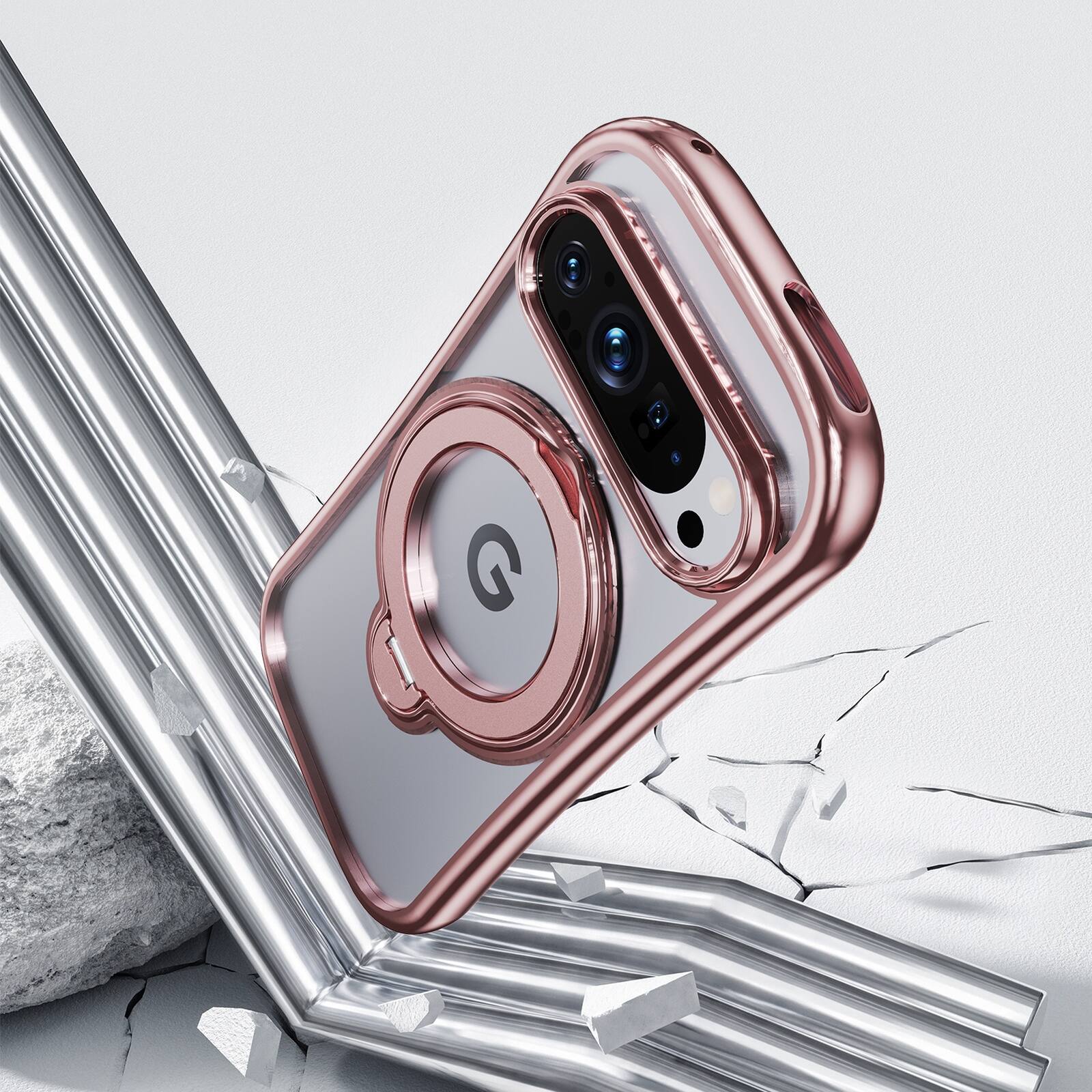 Alt View 4. Dteck - Hands-Free Crossbody Magnetic Case for Google Pixel 10 Pro XL with 360 Ring Stand, Clear Shockproof TPU Protective Cover - Pink.