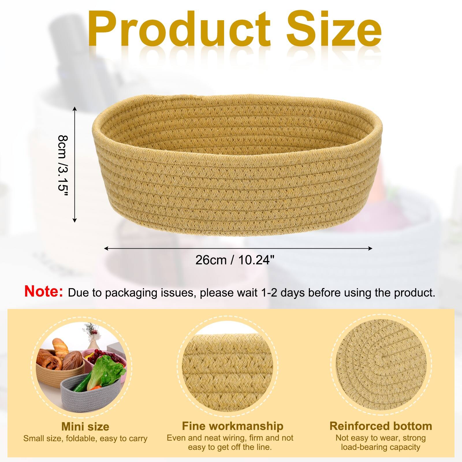 Product Size

8cm / 3.15"  
26cm / 10.24"

Note: Due to packaging issues, please wait 1-2 days before using the product.

Mini size  
Small size, foldable, easy to carry

Fine workmanship  
Even and neat wiring, firm and not easy to get off the line

Reinforced bottom  
Not easy to wear, strong load-bearing capacity