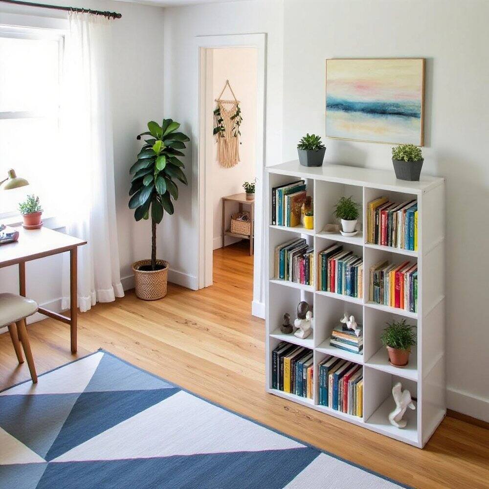 Back. FurniFact - White Engineered Wood 12 Shelf Open Back Storage with Modern Display Design - White.