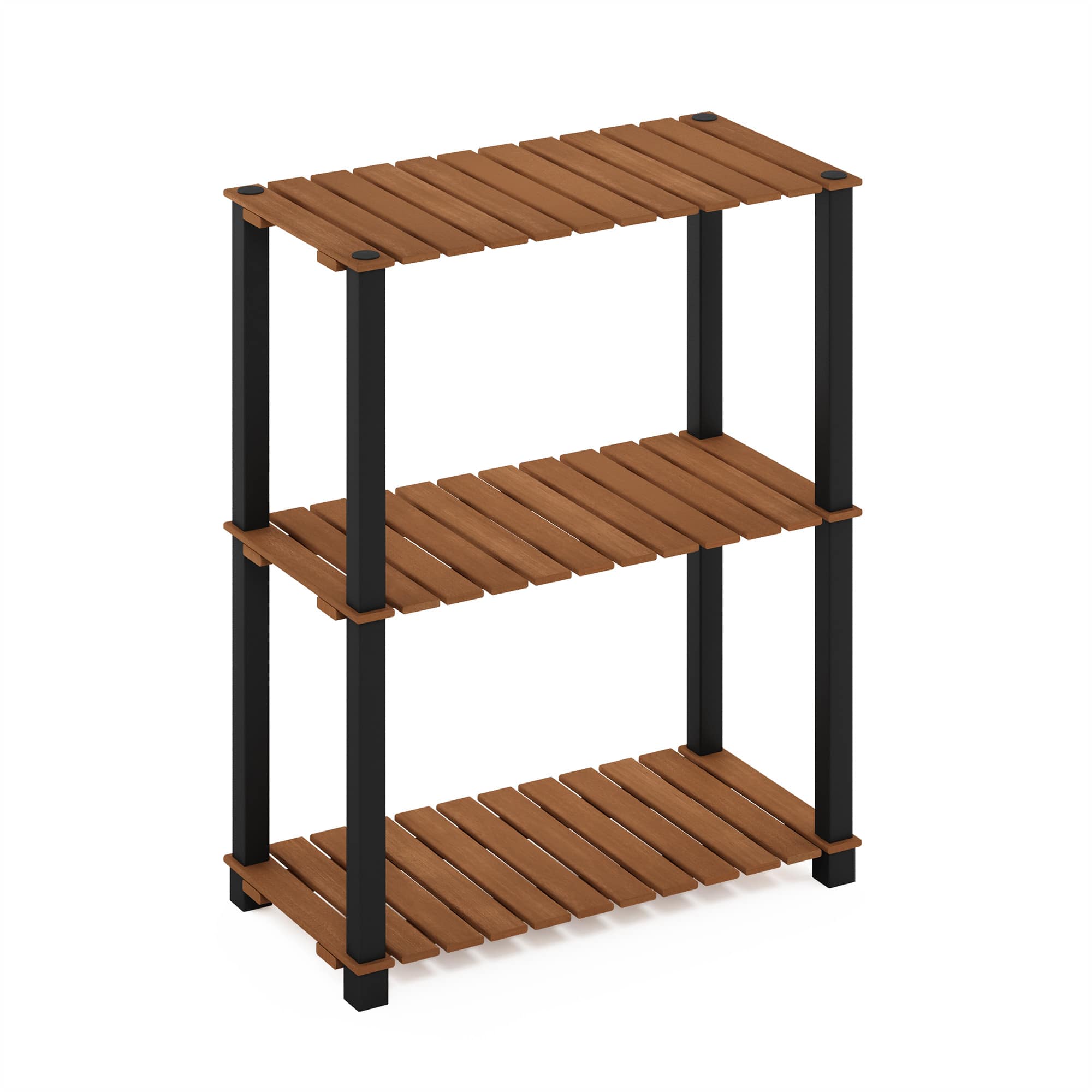 Furinno - Pangkor 3-Tier Turn-N-Tube Indoor Outdoor Plant Shelf Wood Stand with Square Poles - Natural/Black