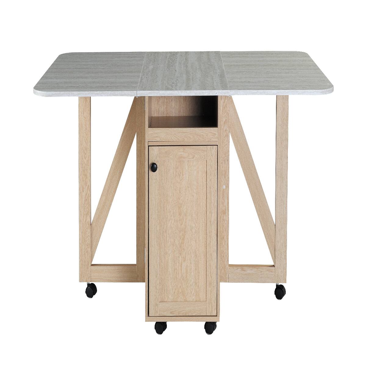 Alt View 3. Loheer - Loheer Folding Dining Table with Storage Cabinet, Rolling Kitchen Island Cart for Small Spaces - Light Oak and Slate.