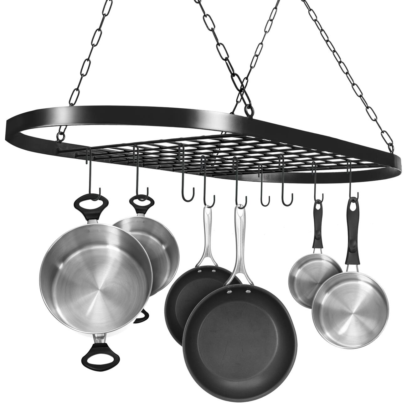 Sorbus - Pot and Pan Oval Rack for Ceiling with Hooks - Multi-Purpose Organizer for Home, Restaurant - Black