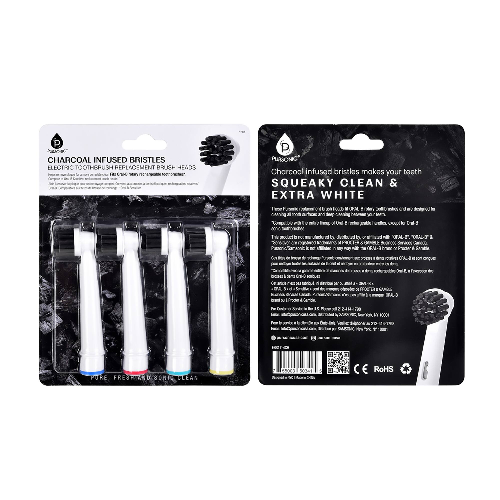 Pursonic - Charcoal Infused Bristles Electric Toothbrush Replacement Brush Heads - White