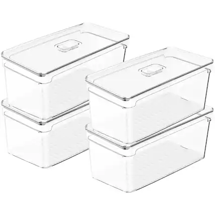 Front. OU - OU Fridge Organizer Bin with Vented Lid, Clear Stackable Refrigerator Storage Container, 4 Pack - Clear.