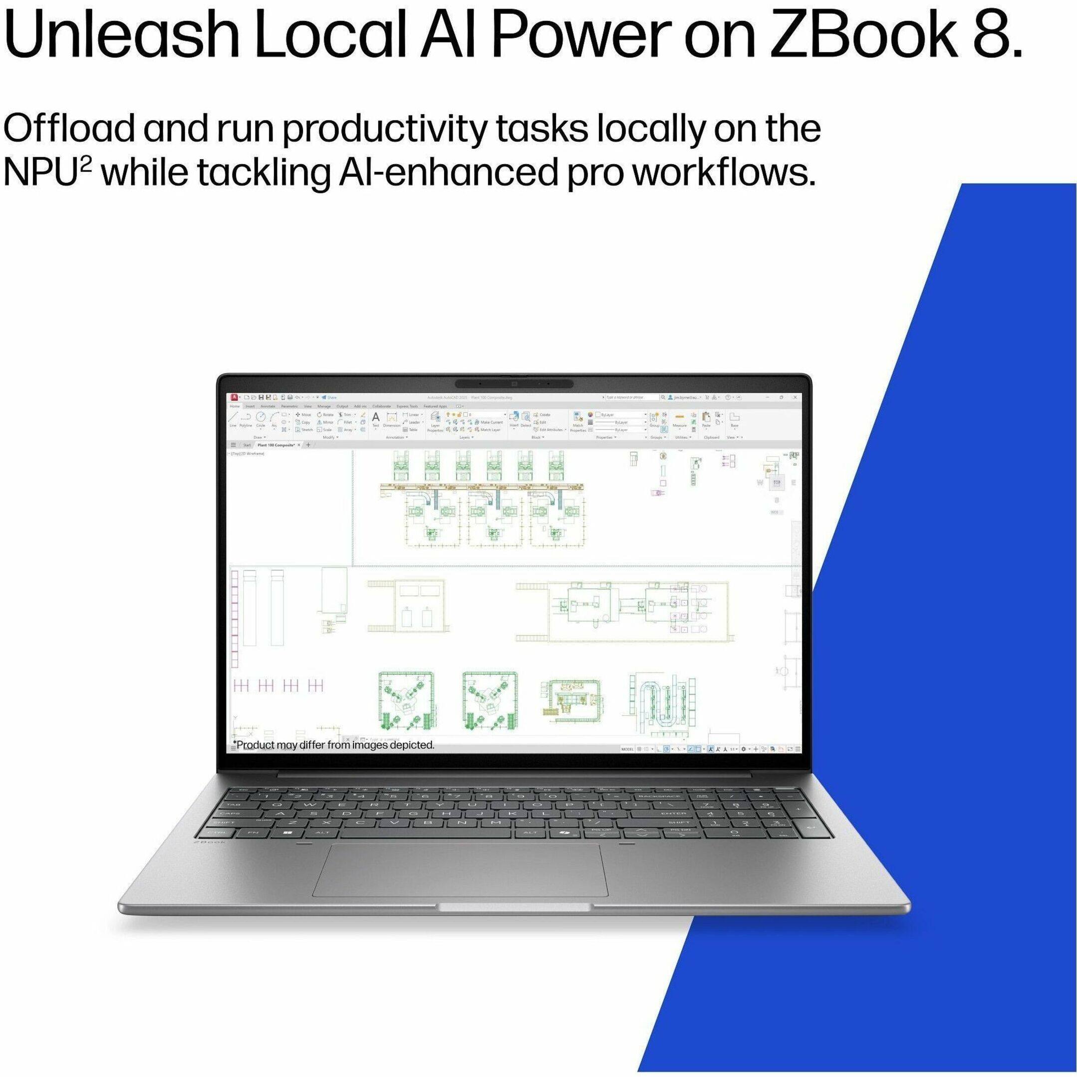 Unleash Local AI Power on ZBook 8. Offload and run productivity tasks locally on the NPU² while tackling AI-enhanced pro workflows. - A Product may differ from images depicted.