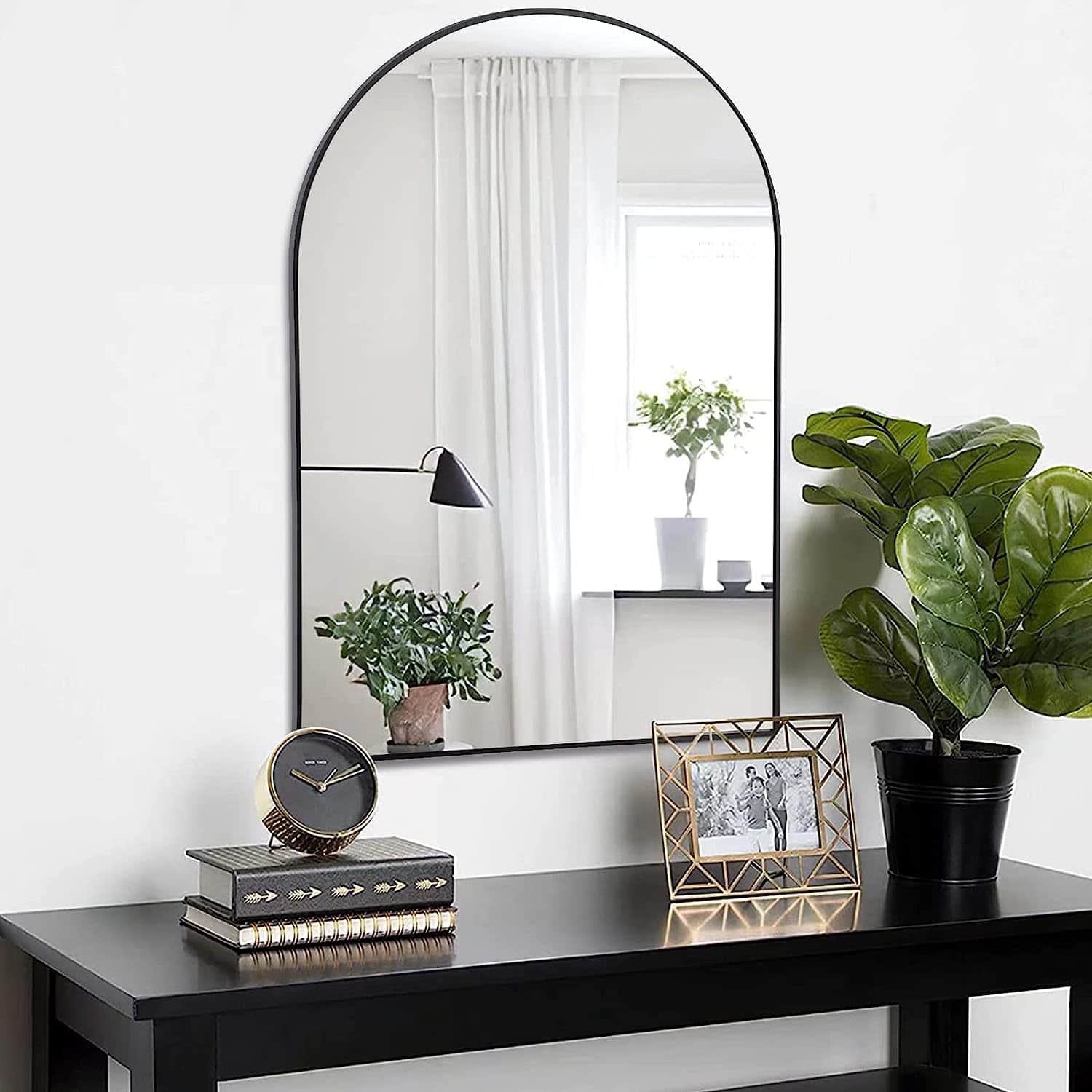PAIHOME - 24x36 Inch Arched Mirror, HD Glass Wall Mirror with Rustproof Metal Frame, Bedroom Fireplace Mantel Bathroom Mirror - Black