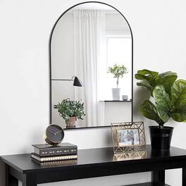 PAIHOME - 24x36 Inch Arched Mirror, HD Glass Wall Mirror with Rustproof Metal Frame, Bedroom Fireplace Mantel Bathroom Mirror - Black