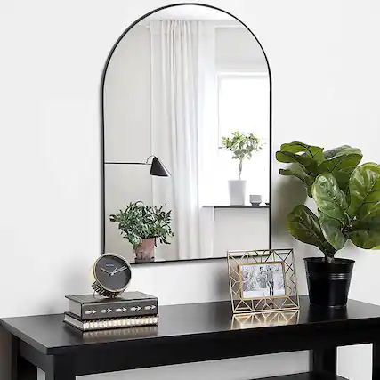 Front. PAIHOME - 24x36 Inch Arched Mirror, HD Glass Wall Mirror with Rustproof Metal Frame, Bedroom Fireplace Mantel Bathroom Mirror - Black.