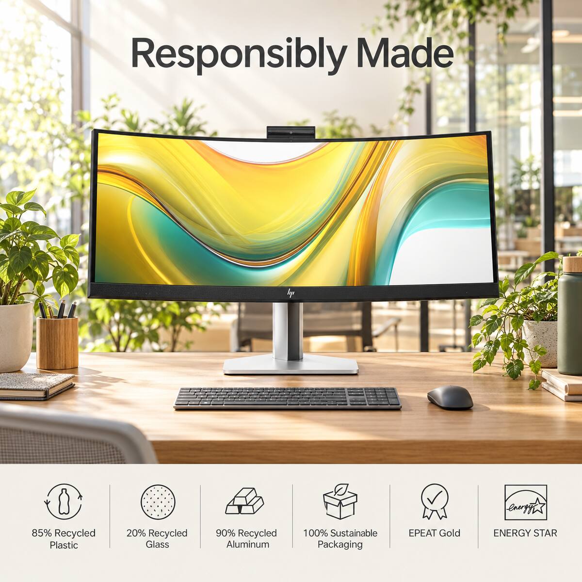 Responsibly Made

85% Recycled Plastic  
20% Recycled Glass  
90% Recycled Aluminum  
100% Sustainable Packaging  
EPEAT Gold  
ENERGY STAR