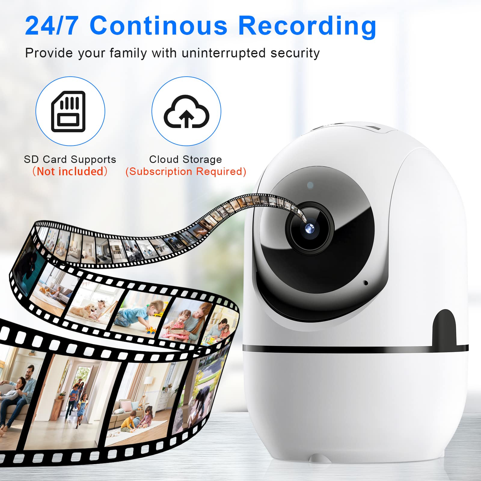 Wrightmaster - 360° 1080P Indoor Security Camera with 2-Way Audio, App Alarm & Smart Detective, Up to 66ft. Night Vision - White