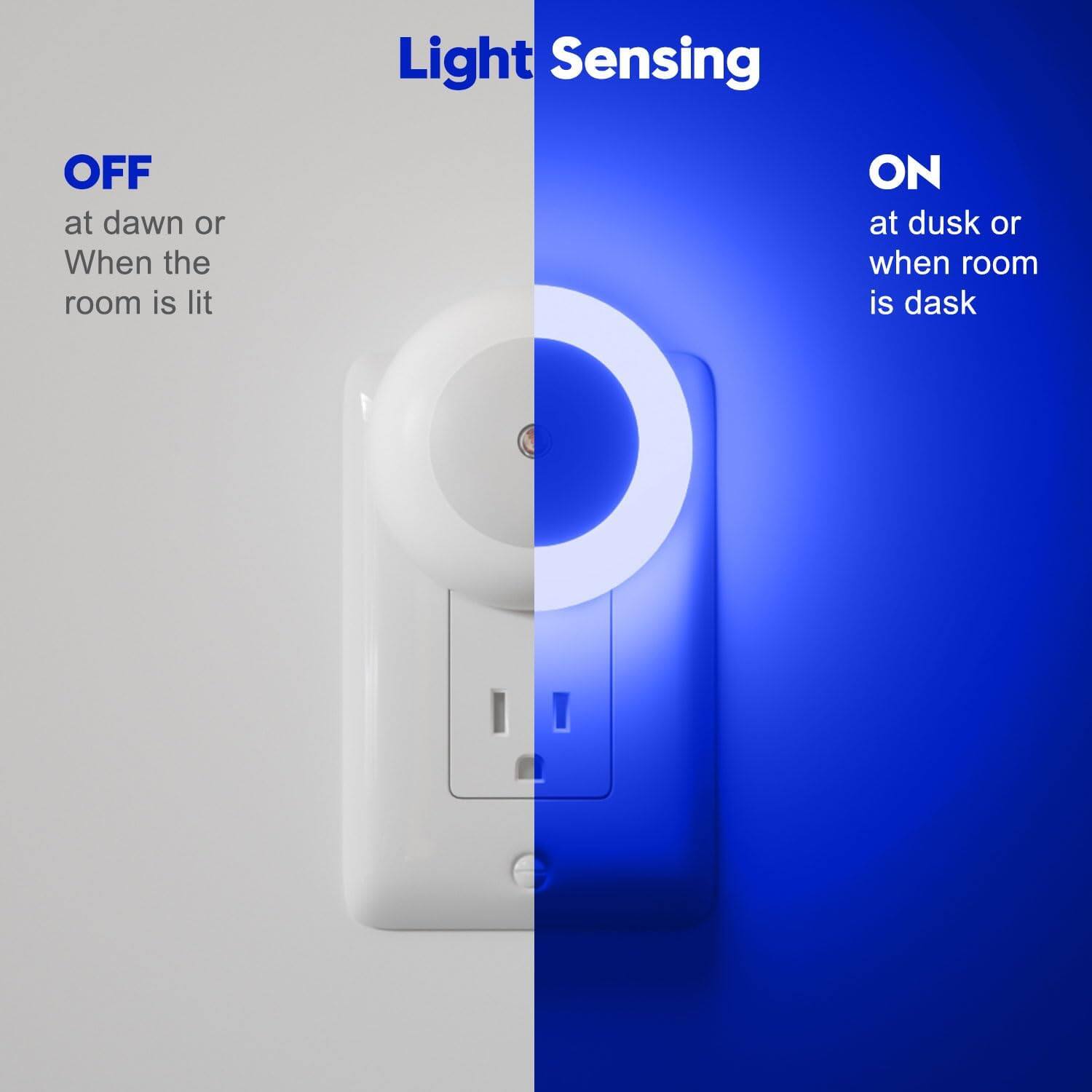 Light Sensing

OFF  
at dawn or  
When the  
room is lit

ON  
at dusk or  
when room  
is dark