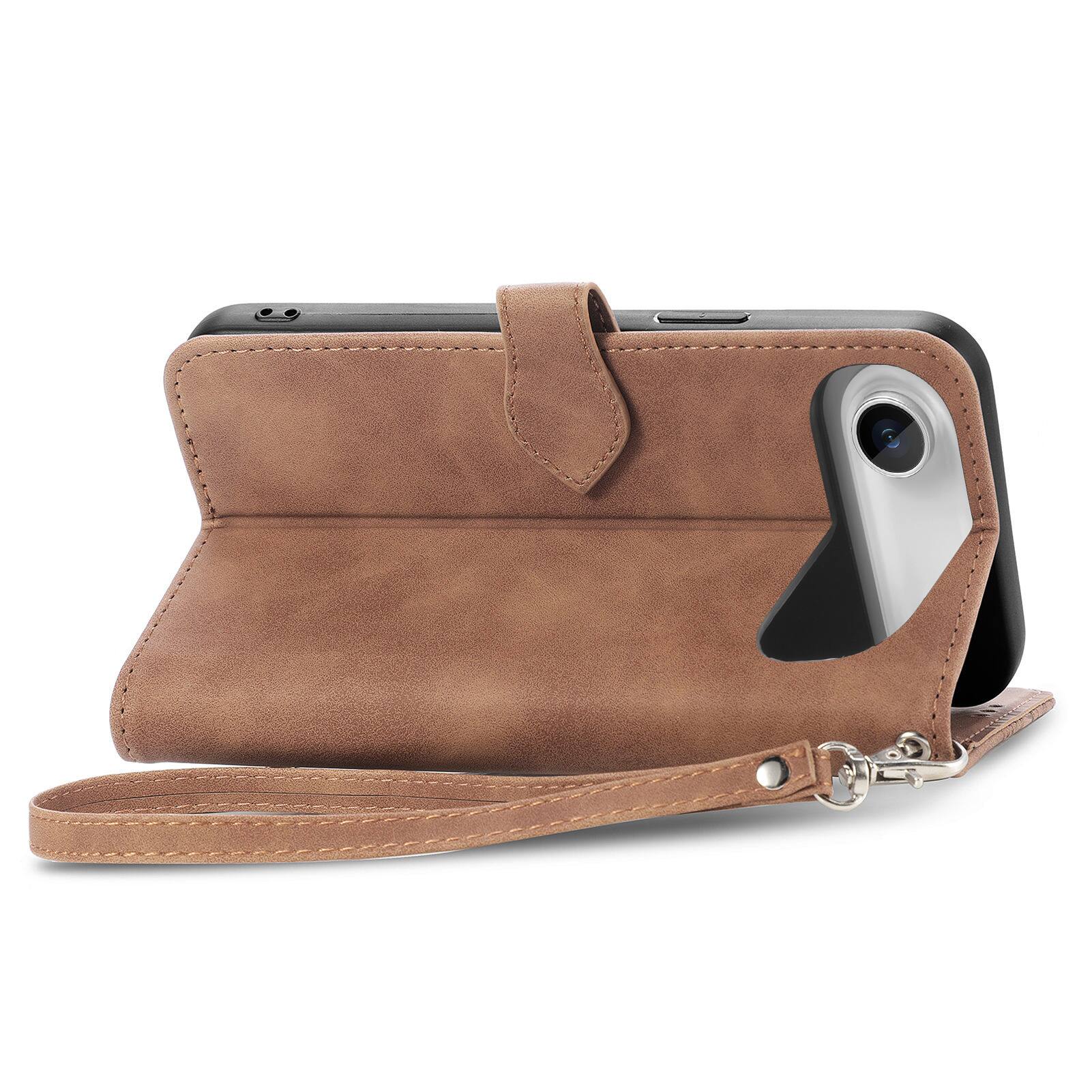 Left. Dteck - for Apple iPhone Air 2025 Wallet Case,Folio Shockproof PU Leather Card Holder Cover with Zipper Pocket & Wrist Strap - Brown.