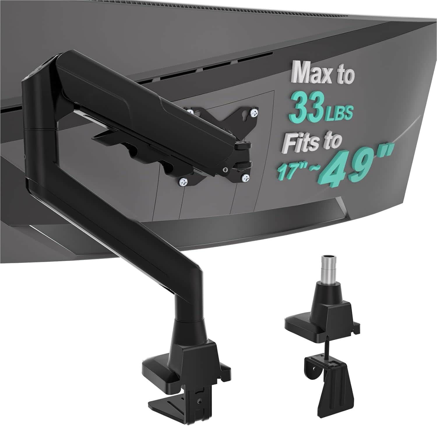 FINEAK - Heavy Duty Single Monitor Arm for 17-49 Inch Flat Curved Ultrawide Screens - Black