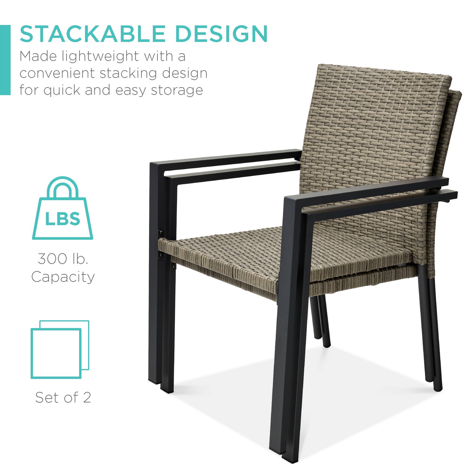 STACKABLE DESIGN  
Made lightweight with a convenient stacking design for quick and easy storage  

LBS  
300 lb. Capacity  

Set of 2